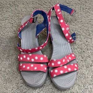 Crocs Leigh II Platform Wedge Sandal with Red Polka Dots